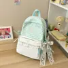 Mochila de Viaje Linda a Cuadros con Lunares y Ribete de Encaje Estilo Girly Mochila de Estudiante Estilo Dulce Japonés