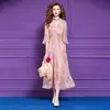 Vestido Estampado Rosa de Seda Feimeng Yisan para Mujer, Vestido de Verano de Alta Gama Dulce con Cintura Ceñida y Mangas Acampanadas de Longitud Media