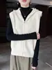 Nuevo Chaleco de Punto con Capucha Cardigan de Lana Pura Otoño/Invierno 2026 para Mujer, Chaleco sin Mangas de Color Sólido para Superponer