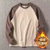 Camiseta de Terciopelo Doble Cara con Mangas Raglán y Cuello Redondo para Hombres y Mujeres, Ropa de Pareja Otoño e Invierno, Cómoda, Cálida, Puntadas de Color Contrastante, Camiseta Base de Manga Larga