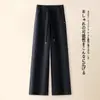 Calça de Lã Wide Leg para Mulheres, Calça Quente de Outono e Inverno, Nova Calça Casual de Cintura Alta, Caimento Fluido, Perna Reta Estreita
