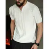 Camisa POLO, camisa de punto de manga corta para hombre, camiseta de seda helada a rayas con media cremallera estilo old money, venta al por mayor de fábrica transfronteriza de verano