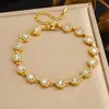 Pulseira Geométricas de Zircônia em Aço Inoxidável Banhada a Ouro Estilo Coreano Fashionable Estilo Ol com Incrustações de Diamante, Joias Femininas Elegantes de Luxo Leve em Forma de Coração com Contas