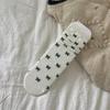 Calcetines Blancos de Verano para Mujer Algodón Peinado Fino Estampado Completo Lazo Corea del Sur Ins Modernos Ballet Apilados