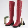 Botas longas femininas versáteis para outono e inverno, botas de cano alto tamanho grande, bico redondo, sola grossa, plataforma impermeável, salto quadrado, botas femininas transfronteiriças