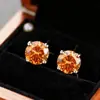 Brincos de Zircônia Colorida Redonda de 7mm para Mulheres, Design de Nicho Estilo Coreano, Brincos Modernos e Requintados com Quatro Garras Hefang