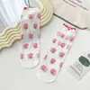 Medias de Cartulina Medias de Longitud Media para Niños Primavera y Verano Delgadas Medias con Encaje Estilo Lolita Japonés Medias de Moda con Frutas de Cristal