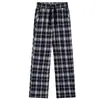 Pantalones deportivos de pierna recta, tiro medio, con cordón, versátiles, de corte holgado, a cuadros y con rayas estilo americano, ligeramente elásticos, transpirables, pantalones largos casuales