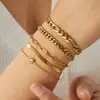 Moda Europeia e Americana Nova Corrente Cubana em Camadas Corrente Cruzada Aço Inoxidável Banhado a Ouro Conjunto de Pulseiras Personalizadas Tendência