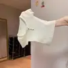 Camisa de Tricô Botões Gola Quadrada Slim Fit Estilo Coreano, Manga Curta Verão Feminino Novo Design, Top Curto e Simples para Mulheres