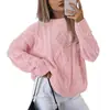 Nuevo suéter de punto casual holgado de color liso estilo europeo y americano para otoño e invierno, jersey de punto grueso de cuello redondo con trenzas para mujer
