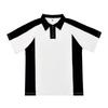 Camiseta Masculina de Verão Nova Camisa Polo Masculina Gola Polo Juventude Zíper Parcial Costura em Contraste Manga Curta Solta Camiseta