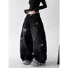 Jeans retro de pierna ancha de alta costura, pantalones rectos holgados, casuales y elegantes, con patchwork de cuero de estrella de cinco puntas, unisex