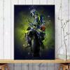 Pôster de arte abstrata única de motociclista em alta definição, decoração de corredor de galeria, quadro pendurado, fundo de parede, fornecimento de pintura a spray