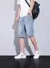 Shorts Jeans de Lyocell Tencel Finos de Verão para Homens, Marca da Moda Soltos Retos de Seda Gelada Casuais de Comprimento Médio