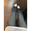 Calça Jeans Masculina Plissada com Rebites e Design Patchwork, Estilo High Street, Corte Slim, Versátil para o Dia a Dia, Calça Masculina Tendência