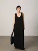 Vestido Regata Tricotado de Gola U Sem Mangas Grande Texturizado Jomi, Vestido Simples de Alta Qualidade, Vestido Longo Versátil