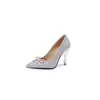 Zapatos de Comercio Exterior de Perlas Zapatos de Mujer Moda 32 Cordones Puntiagudos Boca Baja Zapatos de Salón Tacones Altos Sexy 43 Nuevo Lentejuela plateada
