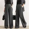 Pantalones grises de pierna ancha para mujer, nuevo estilo otoño 2026, de cintura alta, adelgazantes, corte recto, elegantes, arrugados, con caída, pantalones casuales para traje