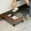 Estante organizador plano debajo del lavabo para gabinete de baño, estante organizador plano debajo del fregadero, cesta de almacenamiento de detergente para ropa sucia móvil para baño