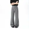 Calça Risca de Giz Bordada Estilo Old Money para Homens e Mulheres, Design Verão High Street, Caimento Solto, Calça Longa Casual com Caimento