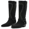 Botas de salto alto pontudas plus size para outono e inverno, sapatos de salto alto de cor sólida, botas femininas versáteis sem cadarço de salto quadrado, botas de moda de comércio exterior transfronteiriço