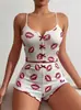 Noite Três Amazon AliExpress Novo Produto Estampa de Coração Cor Contrastante Roupa de Casa Camisola com Fenda Lateral Conjunto de Pijama