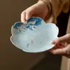 Bandeja de té de cerámica pintada a mano en azul y blanco, posavasos, platillo para gaiwan, bandeja para té seco, plato de frutas, plato para bocadillos de té