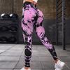 Cross-border hot tie-dyed sem costura pêssego quadril calças de ioga cintura alta hip lifting fitness calças de corrida esportes ao ar livre roupas de ioga