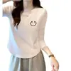 Camiseta de algodón acanalado de manga larga para mujer, nuevo estilo primavera/otoño, corte ajustado, diseño único, dobladillo curvo irregular, top de moda
