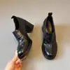 Stock Listo Mocasines de Piel de Cordero Boca Profunda para Mujer Primavera y Otoño Tacón Grueso Tacones Altos Retro Británicos de Un Paso Viaje al Trabajo