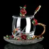 Caneca de Vidro Esmaltado para Uso Doméstico, Caneca de Café Criativa e Luxuosa para Mulheres, Alto Valor Estético, Caneca de Café da Manhã com Tampa para Leite de Soja, Presente