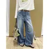 Pantalones de Mezclilla Anchos de Pierna Sueltos de Verano con Rasgaduras Estilo Americano High Street Icciicc Tencel Caídos 11062