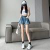 Amazon Aliexpress Primavera 2024 Nuevos Pantalones Elásticos de Moda de Cintura Alta con Dobladillo Enrollado Shorts de Mezclilla Rosa Sucio para Mujer