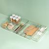 Caja de almacenamiento con cajón de escritorio de estilo japonés, divisor de cocina, vajilla, papelería, acabado, caja pequeña, compartimento de plástico transparente, artefacto
