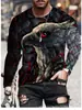Camiseta de manga larga con cuello redondo para hombre, estampado 3D de águila, estilo vintage, casual, para otoño e invierno