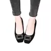 Zapatos de mujer de tacón grueso con punta cuadrada estilo francés, zapatos de noche de corte bajo, gamuza con pedrería, negros, adecuados para el trabajo y para ir al trabajo, para combinar con una falda