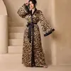 Robe de noite longo exclusivo transfronteiriço com estampa em malha, tamanho plus size com manga sino para casa feminina, roupão de banho, roupão de dormir