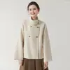 Abrigo Corto de Lana con Cuello Alto Estilo Italiano-Francés-Coreano para Mujer 2026 Invierno, Corte Holgado, Lana Doble Cara, Abrigo Corto para Mujeres Petites