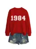 Amazon eBay sitio independiente casual simple cómodo mujer 1984 digital otoño e invierno nuevo cuello redondo manga larga sudadera