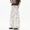 Pantalones Casuales de Seda de Hielo para Hombre, Estilo Americano, Tallas Grandes, Pantalones de Pierna Ancha Fluidos de Verano, Tie-Dye, Transpirables, Holgados, Frescos, Marca de Moda