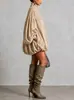 2026 Ropa de mujer europea y americana caqui cuello alto manga de farol grande bolsillo suelta corta tipo capullo