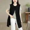 Foto real de chaleco de algodón y lino de longitud media para mujer para usar por encima, nueva chaqueta cárdigan sin mangas versátil 2026 para primavera y otoño