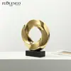 Ornamento Cerâmico Circular Dourado Eletrodepositado Minimalista Moderno de Luxo Leve para Sala de Estar de Villa Gabinete de TV Entrada Escultura Criativa Decoração
