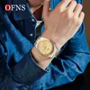 Ofns Reloj de Moda Más Vendido Transfronterizo Clásico para Hombre con Doble Calendario de Cuarzo Correa de Acero Luminosa Reloj de Cuarzo de Negocios para Hombres