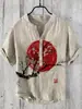 Camisa de Manga Corta con Cuello en V de 3 Botones, Estampado Digital, Paisaje de Carpas 3D Digital con Transferencia de Calor, Transfronteriza Europea y Americana 2024
