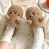 Pantuflas de algodón de peluche de oso de dibujos animados, pantuflas de interior de invierno para mujer, cálidas, antideslizantes, de suela gruesa, para uso en casa, al por mayor