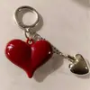 Chaveiro Laço Coração Vermelho Moda Versátil Chaveiro de Bolsa Pequeno Pingente de Chave Coração de Pêssego