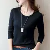 Camiseta Básica de Manga Larga Lisa de Cuello Redondo para Mujer Ajustada Simple Adelgazante Simple Top de Primavera y Otoño para Mujer 2023
