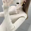 Suéter de punto para mujer otoño 2024, cuello medio, top de cuello semi-alto, camisa de punto de encaje, estilo artístico, manga larga